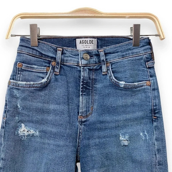 Agolde Sophie High Rise Skinny Distressed Blow Out Knees Ripped Jeans Size 25 - Picture 4 of 6